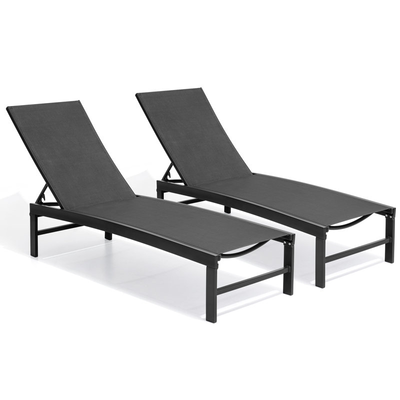 Chaise longue inclinable en aluminium Marilea, Le filet noir / cadre noir