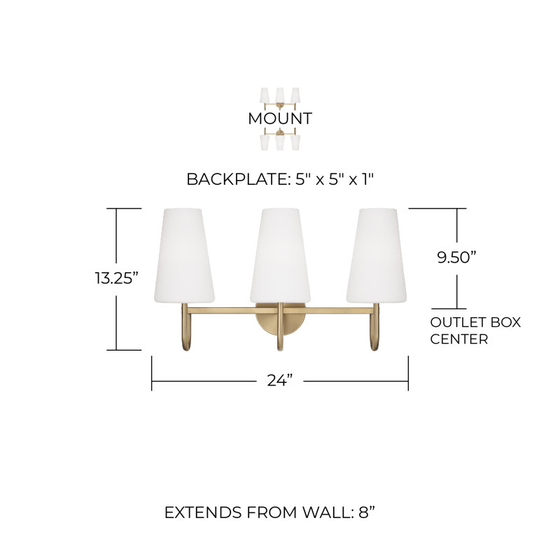 Éclairage pour meuble-lavabo à intensité variable à 3 lumières Averitt, Laiton vieilli
