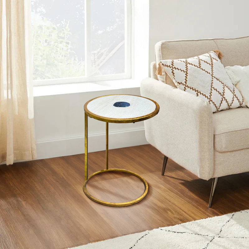 Torridon Marble Top with Blue Agate Stone Inlay Open End Table
