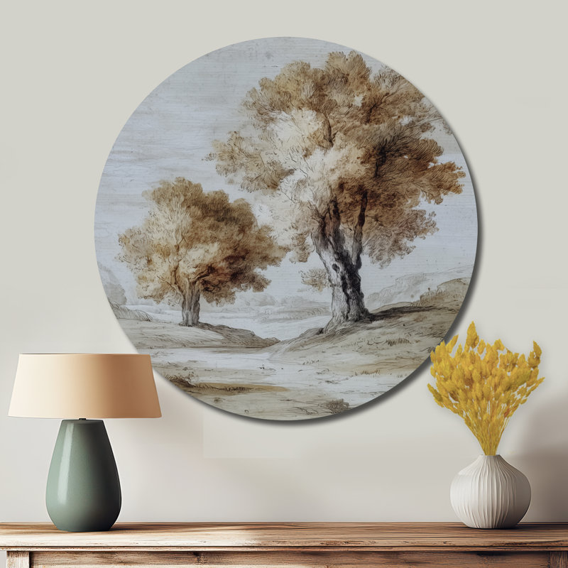 Érable sur la campagne anglaise - Art mural rond en métal, L 23 po x H 23 po
