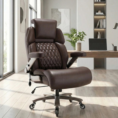 Mikial 500lbs Big and Tall Executive Office Chair - Breathable Leather, 3D Arms, & Air-Compressed Lumbar Support