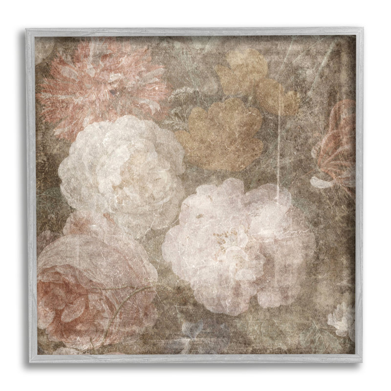 Vintage Peony Blooms Botanical Canvas Wall Art, 17 x 17