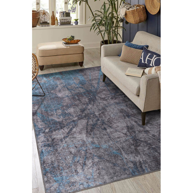 Tapis décoratif rayé bleu gris, Rectangle 4 pi 8 po x 6 pi 3 po