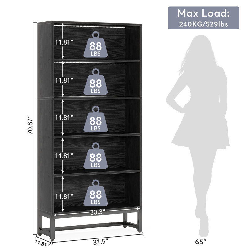 Grogg 70.87" H x 31.5" W Standard Bookcase with LED light Strips, Black