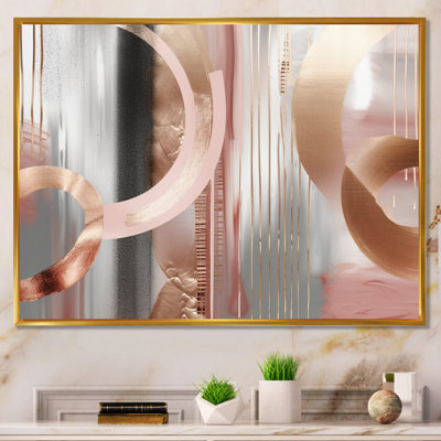 «Pink Rosegold Circle Chaos V», art moderne abstrait sur toile transitionnelle