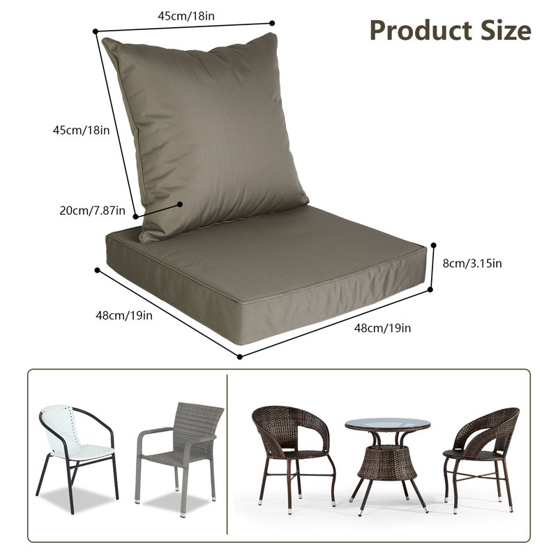 Water-Resistant Outdoor Seat Cushion Set with Back Cushion Removable Cover for Patio Sofa Couch, Fade Resistant, Dark Gray, 4