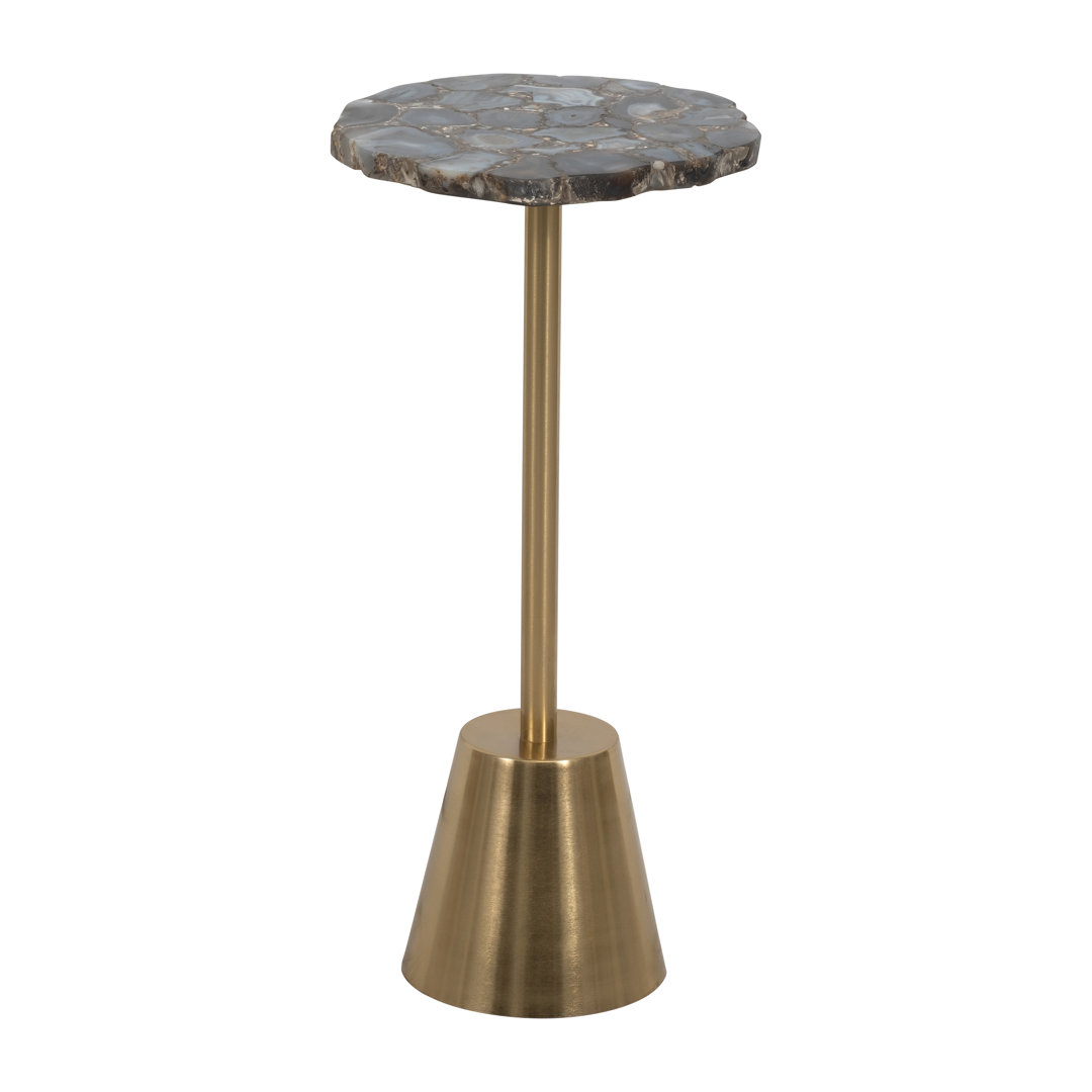 Apolaya 24" Gold Iron Base Rough Edge Agate Top Side Accent Table for Living Room or Bedroom Decor Everly Quinn
