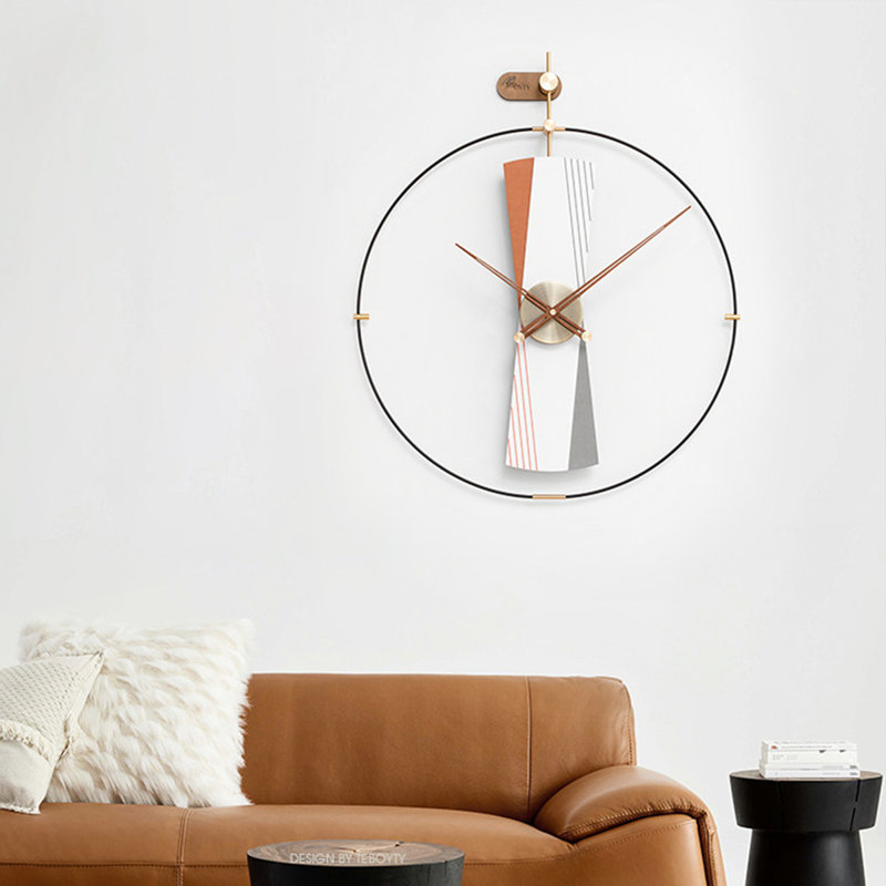 Orange Round Mid-Century Abstract Geometric Open Frame Wall Clock