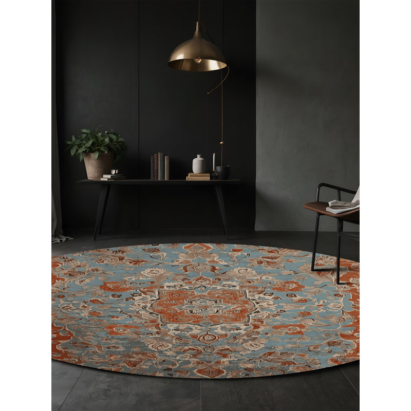 Machine Washable Gray Area Rug, Round 5'