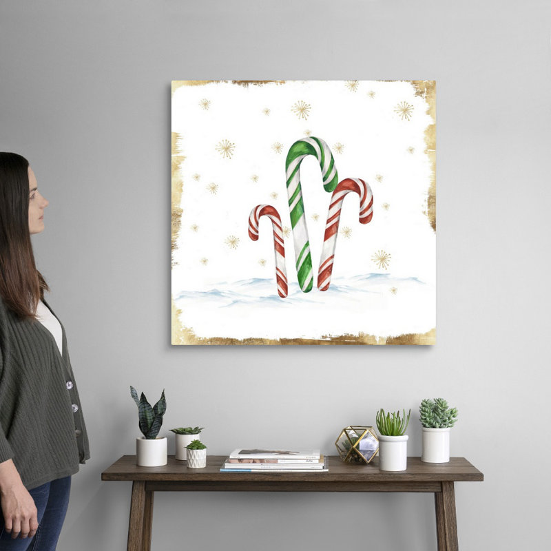 « Snowy Candycanes II », reproduction d’art sur toile, Toile tendue, H 16 po x l 16 po x P 1,25 po