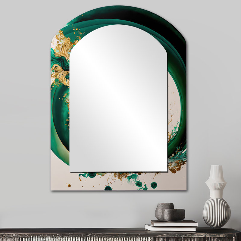 Miroir mural vert émeraude abstrait II, 34 po x 25 po