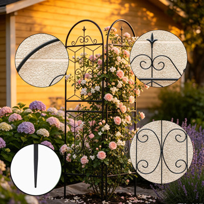 Ensemble de 4 treillis de jardin en métal 70 po x 19 po - Treillis d'extérieur robuste antirouille pour plantes grimpantes, support de fleurs thermolaqué noir avec décoration papillon pour vignes, roses, concombres, haricots
