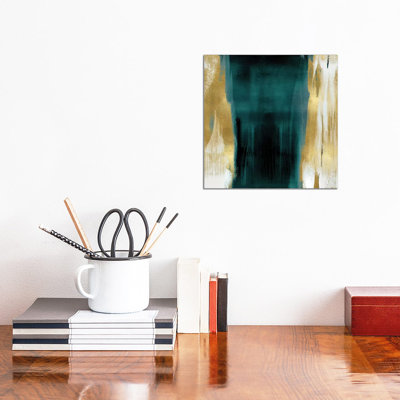 Free Fall Green With Gold II by Christine Wright - Wrapped Canvas Painting