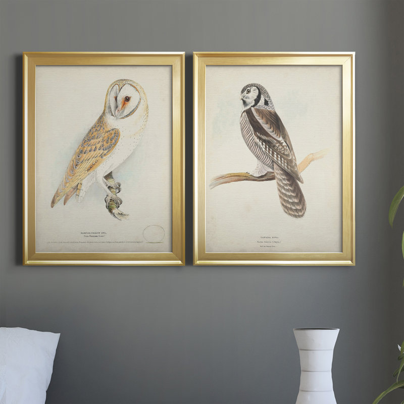 Barn Owl - Ensemble de 2 peintures sur toile encadrées, Or, H 42,5 po x l 61 po x P 1 po