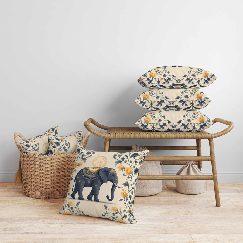 Oreiller en faux suède Moonbeam Elephant, Carré 18 po, Jaune/gris