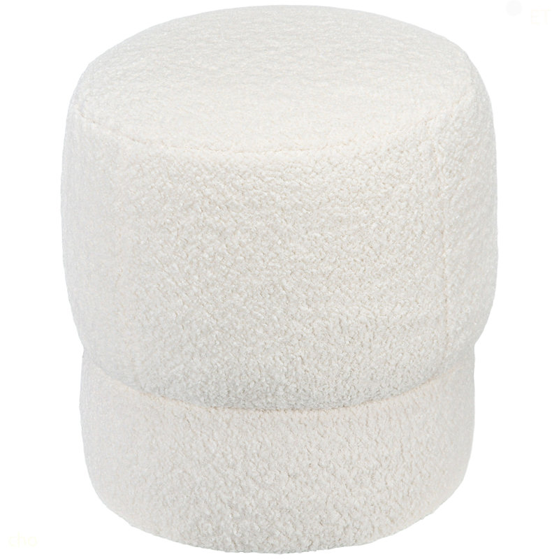 Modern Round Ottoman, Teddy Fleece Fabric Upholstered Foot Stool With Padded Seat For Living Room, Entryway, White