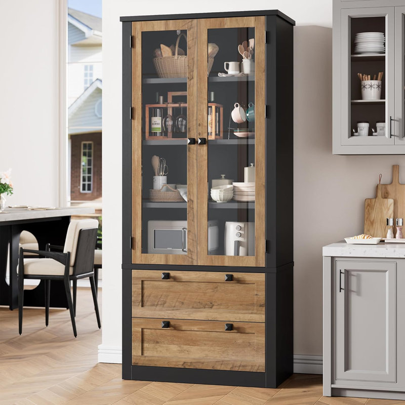Armoire de cuisine - armoire de rangement haute de 72 po avec 2 grands tiroirs et 3 tablettes réglables, Noir