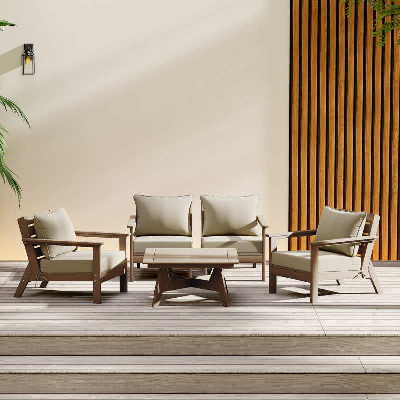 Ensemble de conversation à assise profonde 5 pièces, Noyer, Beige