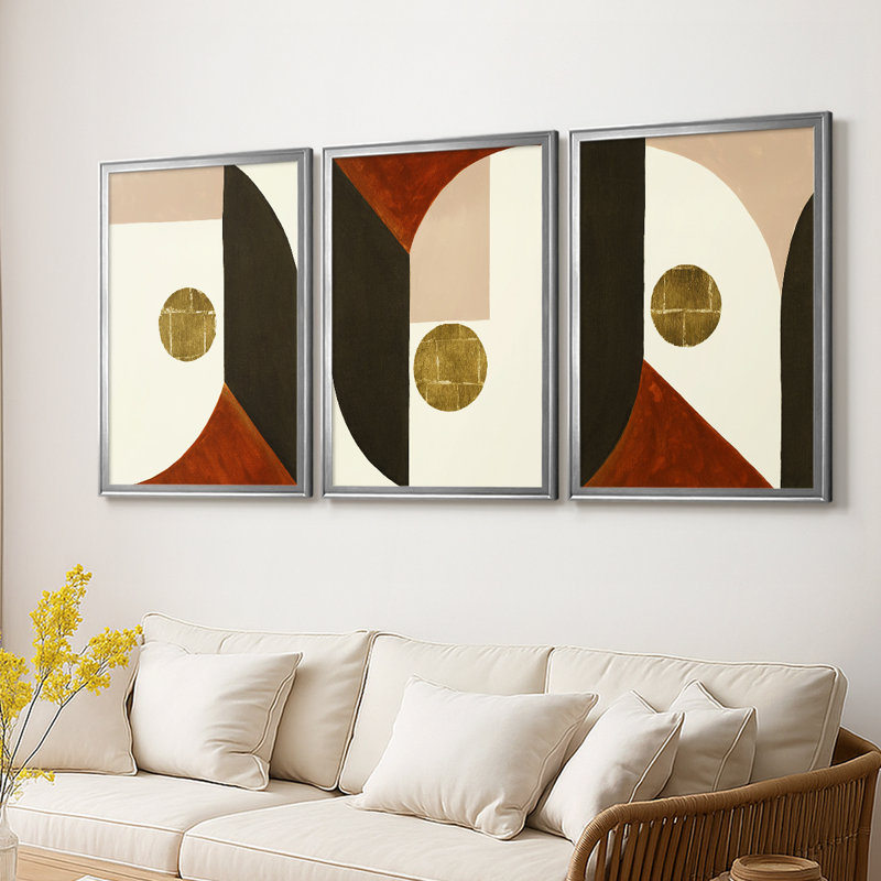 High Notes I - Toile tendue avec châssis sur mesure - 3 pièces, Argent argent, H 21 po x l 30 po