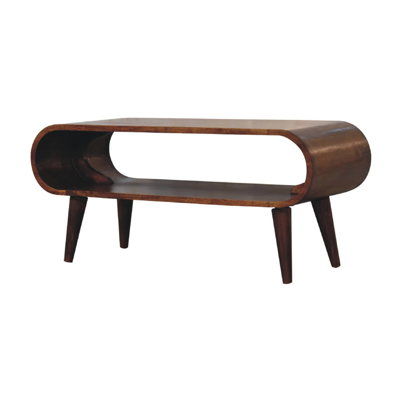 Feumore Solid Wood Four Leg Coffee Table with Storage, Light Brown