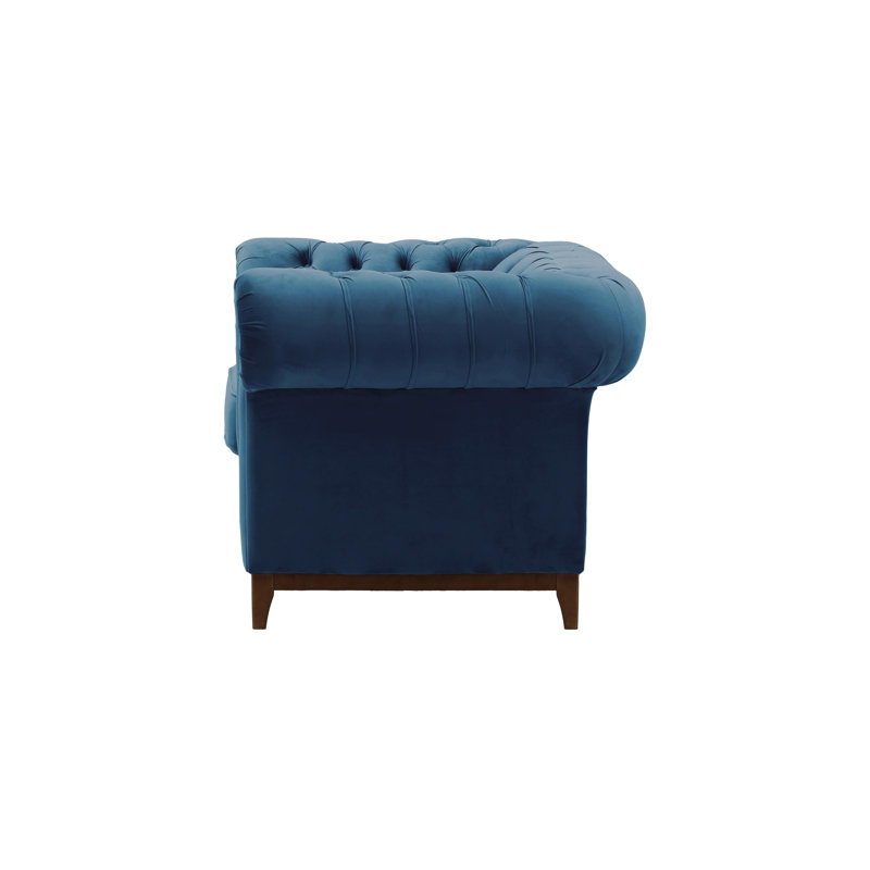 Frizzell Velvet Chesterfield Chair, Blue, Walnut