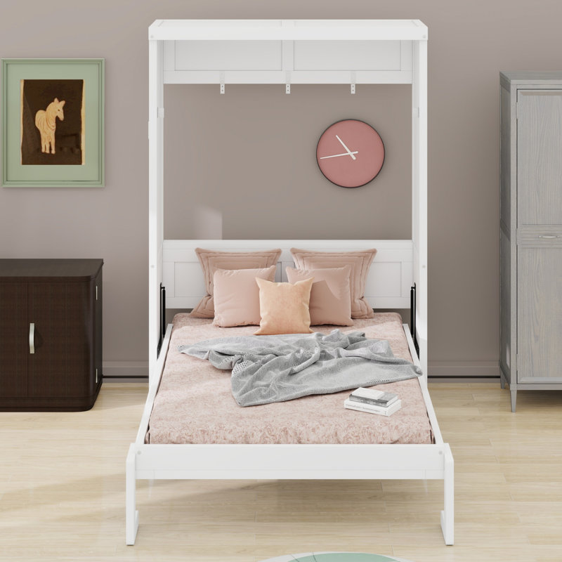 Lit escamotable escamotable dans une armoire, lit mural peu encombrant pour les petites pièces, Lit simple, Blanc