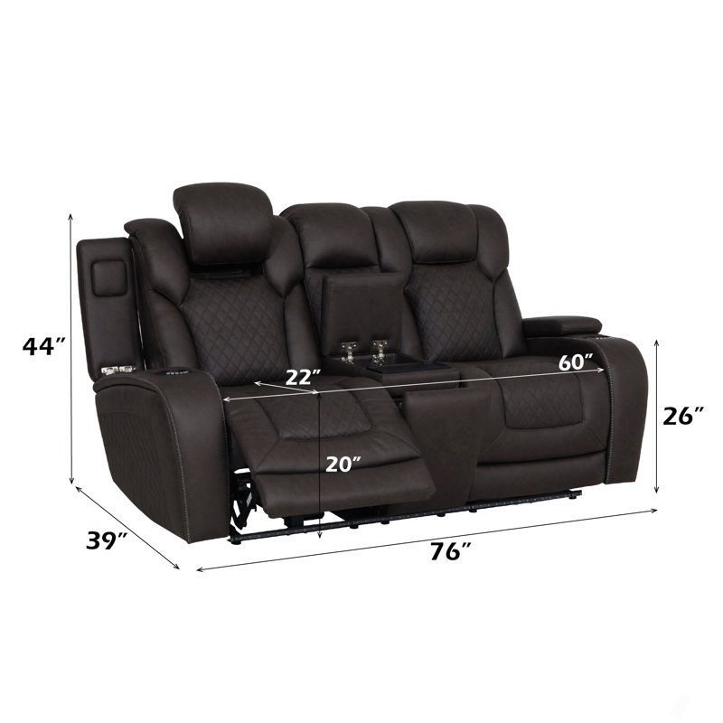 Causeuse à mouvement électrique en microfibre gris foncé avec console, chargeur sans fil, rangement, USB et DEL