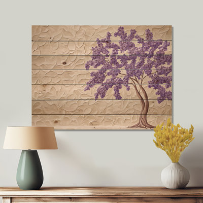 Purple Jacaranda Tree Dreams II - Modern Landscape Purple Wood Print On Natural Pine Wood