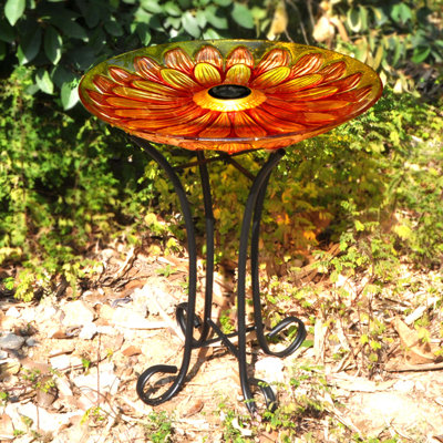 Floral Glass Solar Birdbath