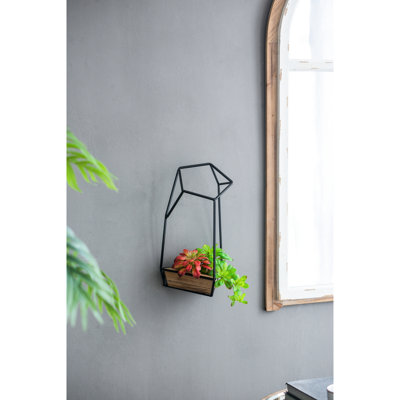 Three - Piece Of Geometric Black Wall Planters With Fir Wood , Ideal For Interior Decorative Features, Sizes: L 9.8X9.8X16.5 M 8.3X8.3X15.4 S 7.1X7.1X13.4 Inches 3 Elements, Decorating, Dimensions: