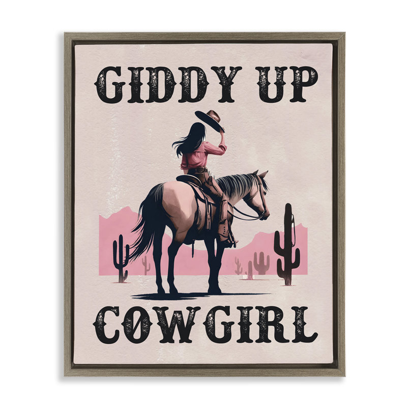 Art mural sur toile Giddy Up, H 21 po x l 17 po, Cadre flottant orme Montalcino