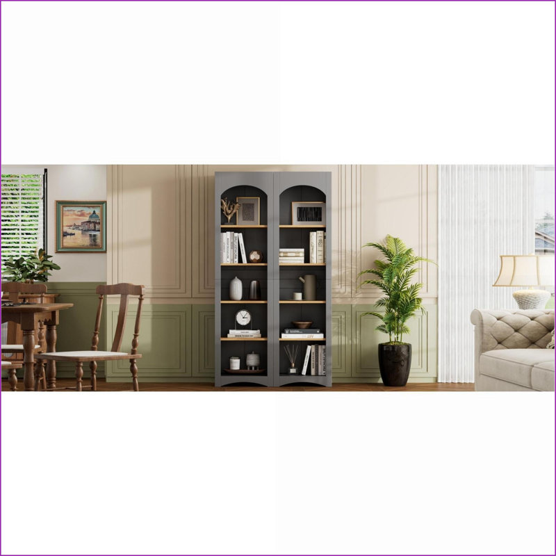 Cabinets, Farmhouse 2-Piece Set with Adjustable Shelves, 72"H Slate Gray Storage | Particle Board+MDF | Rustic/Lodge