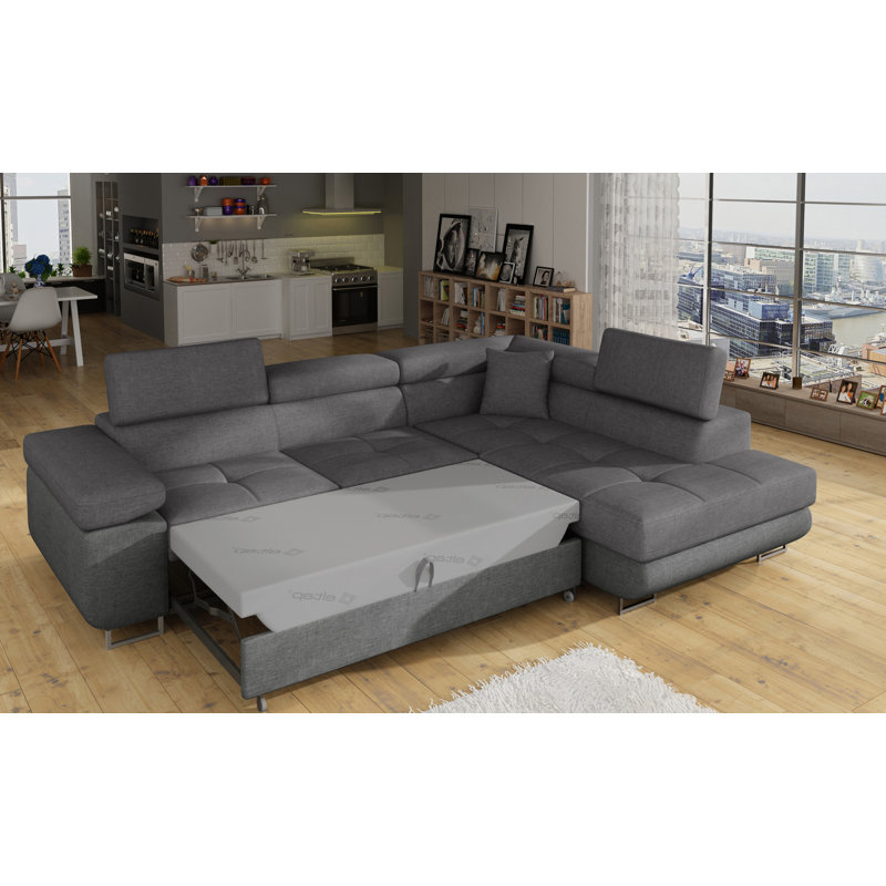 Geers 3 Seater Sofa Bed, Right Hand Facing, Grey, 90 cm H x 275 cm W x 202 cm D