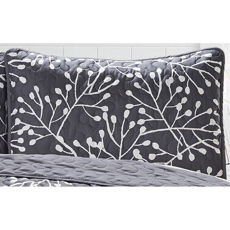 Arriyana Floral Quilt, Graphite, King Quilt + 2 Sham