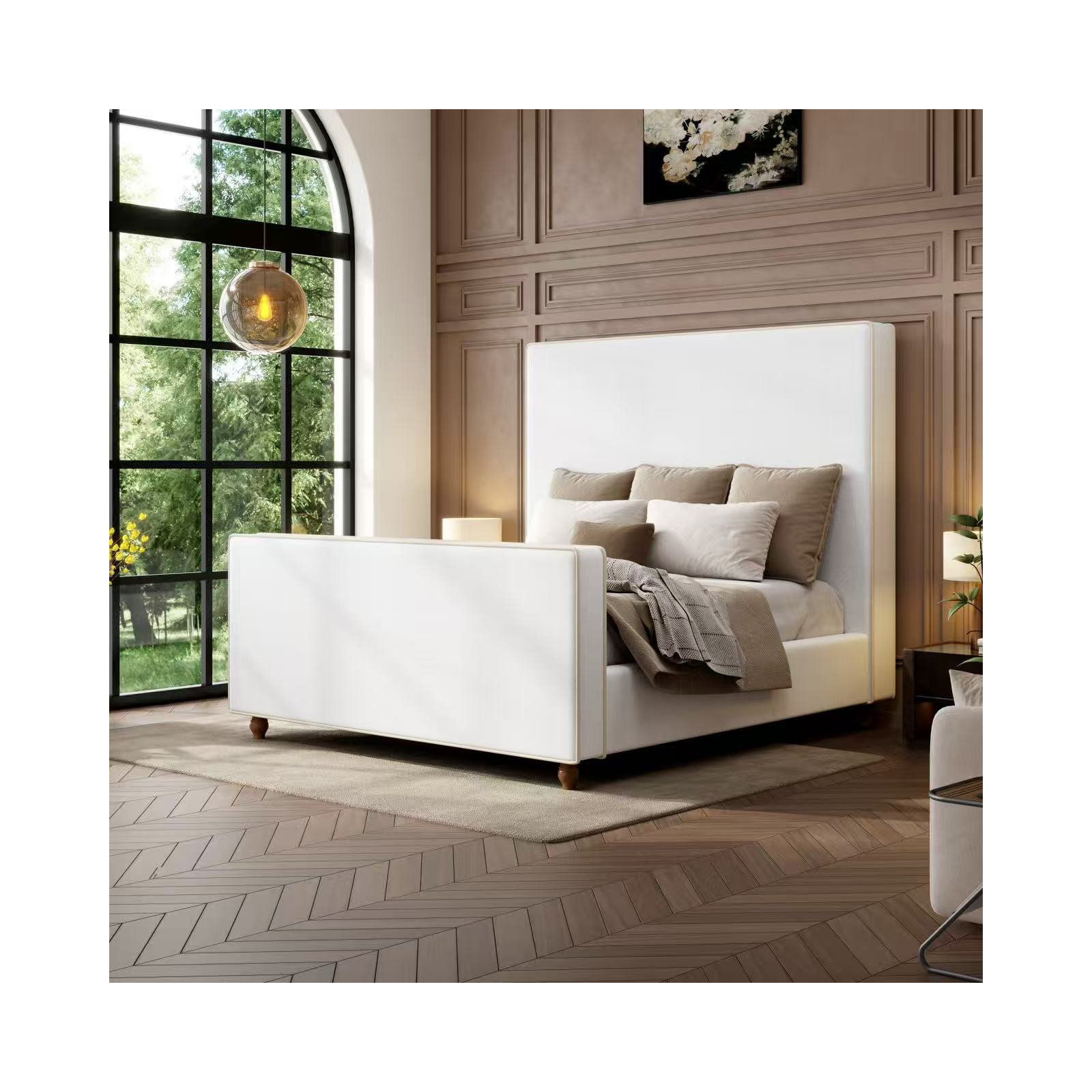 Queen Upholstered Panel Platform Bed, Queen