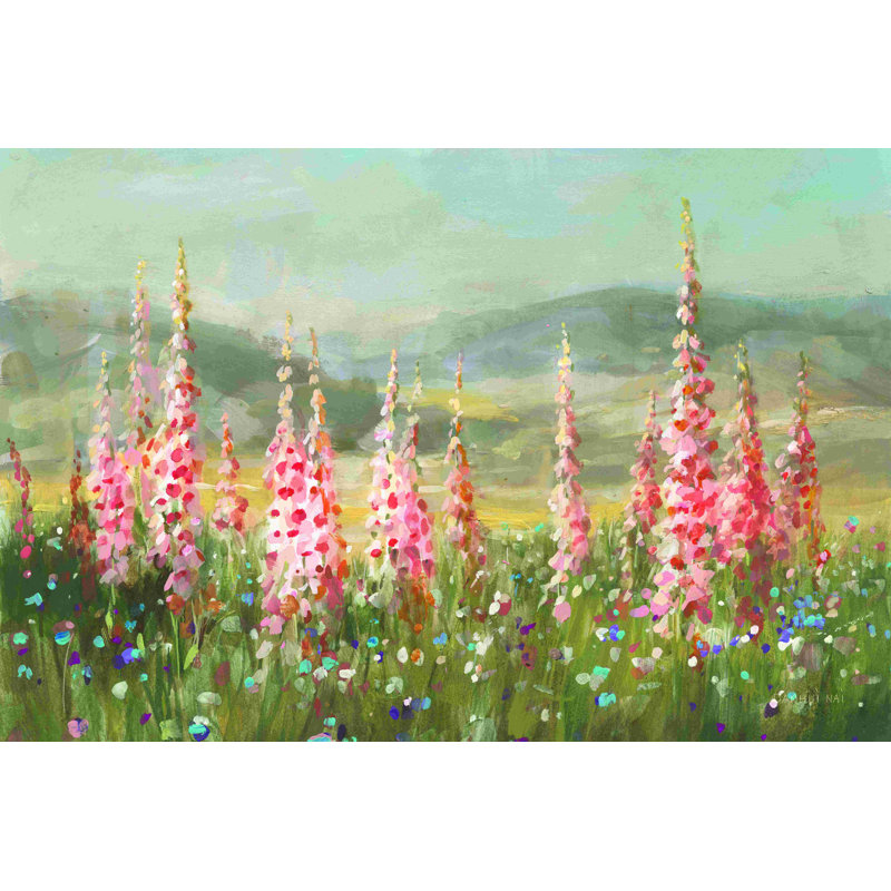 «Wild Foxglove Meadow» par Danhui Nai, peinture sur toile tendue, H 12 po x l 18 po