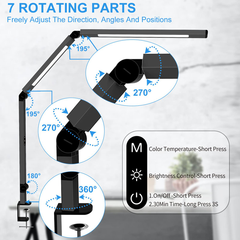 Adjustable Black Aluminum LED Clip-On Desk Lamp