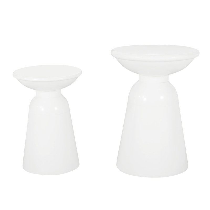 Outdoor Iron Side Tables With Flared Design, Set Of 2, White