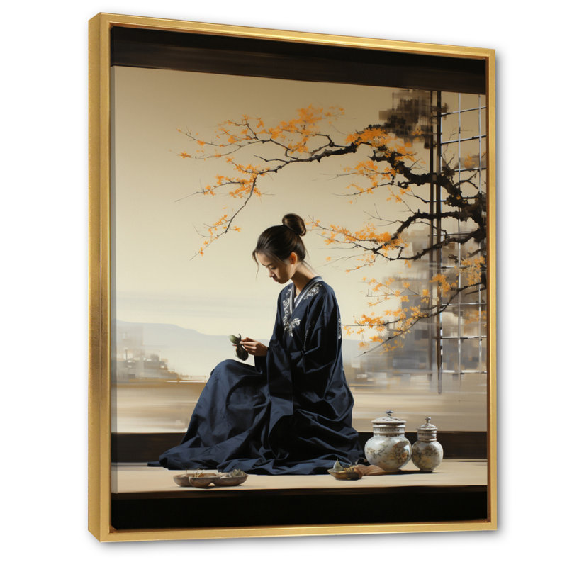 Porush Japon Art Tea Cerémonie IV - impression, H 44 po x l 34 po x P 1,5 po, Cadre flottant doré