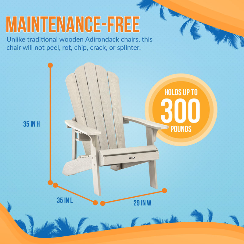 Island Retreat Ez-Care Tek-Wood Adirondack Chair - Perfect as Outdoor, Patio or Fire Pit Chairs – Ergonomically Designed with Weatherproof Poly-Resin Lumber – Wood Texture Paint, Slate Gray