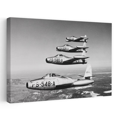 1950S Four Us Air Force F-84 Thunderjet Fighter Bomber Airplans In Flight Formation Classic Retro Vintage Art