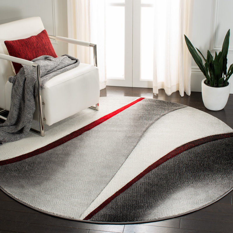 Tapis gris / rouge à motif abstrait Vilica, Rond 11 pi