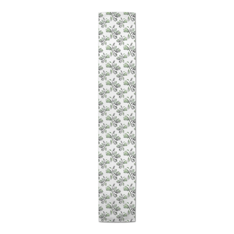 Watercolor Floral Blossoms Gray 5 Table Runner, Green
