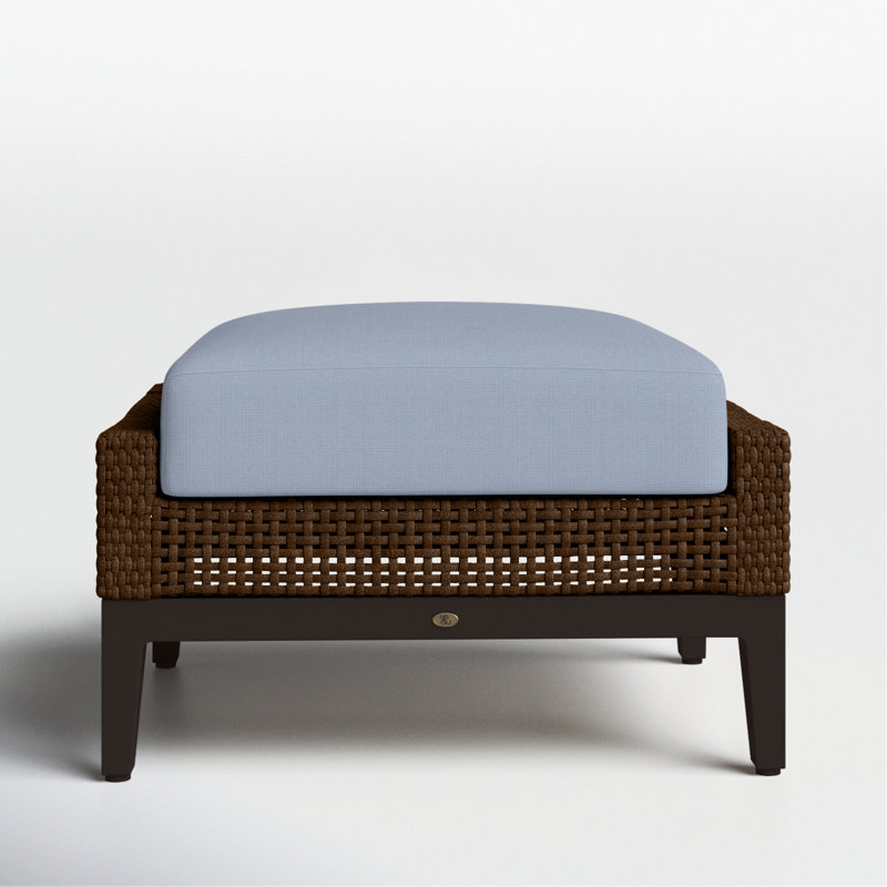 Repose-pieds péninsule tissé - acajou / châtaignier, Pas de passepoil + bourre standard, Sunbrella® ‑ Arbor Chambray colombe