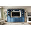 Grand meuble télé bleu avec pont pour téléviseurs de 75 po, hauteur réglable contemporaine et rangement, unité murale de divertissement dans les tablettes-2074386990
