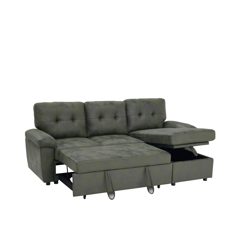 Sofa de coin avec rangement et lit gigogne, Tissu vert olive