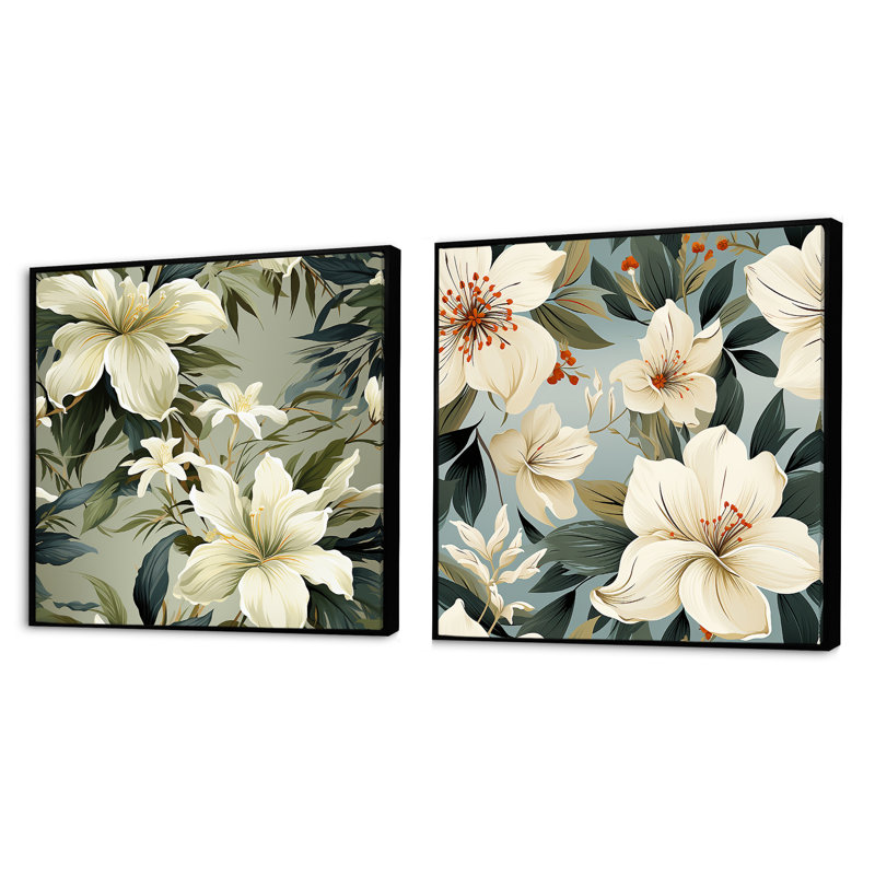 Swansea - Ensemble de 2 collages carrés floraux, Cadre flottant noir, H 16 po x l 33 po