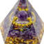  1.97" Amethyst Orgonite Pyramid with 7-Piece Chakra Raw Crystal Stone Set - Handcrafted Resin Pyramid Tabletop Decor & Home Office Accent Sculpture