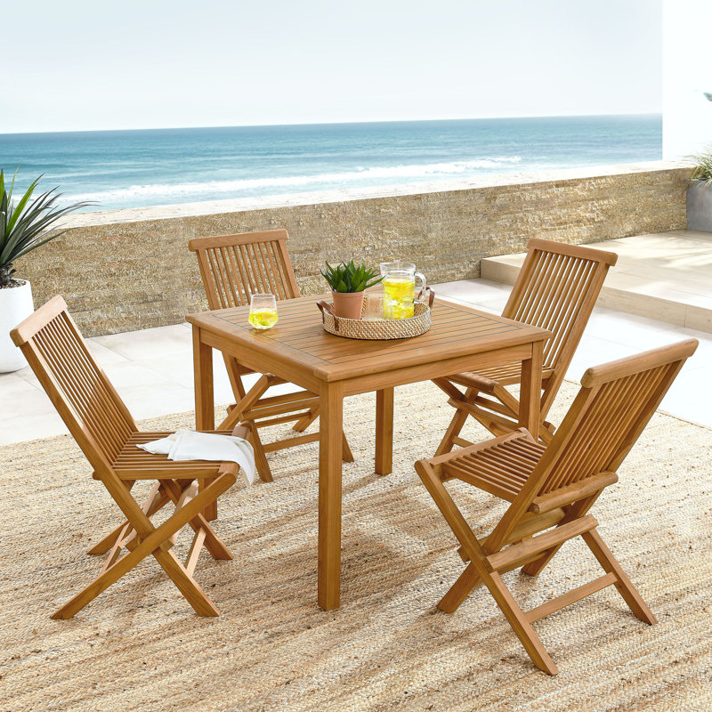 Ensemble de salle à manger d'extérieur en bois de teck 5 pièces Vienna avec chaises pliantes Vienna Natural