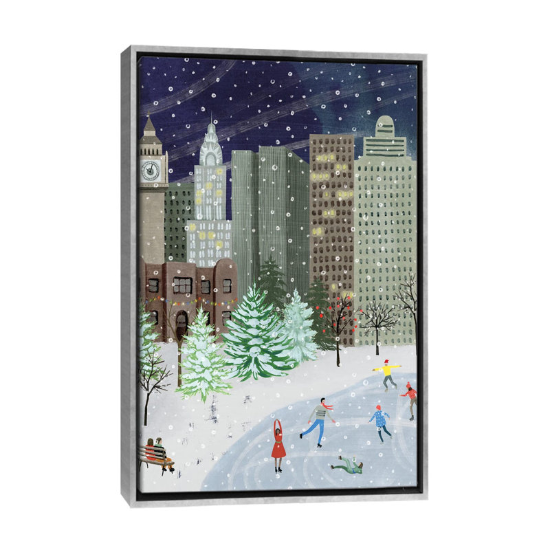 «Christmas in the City I» par Grace Popp - impression d'art graphique, H 26 po x l 18 po x 1,5 po, Toile avec cadre argenté
